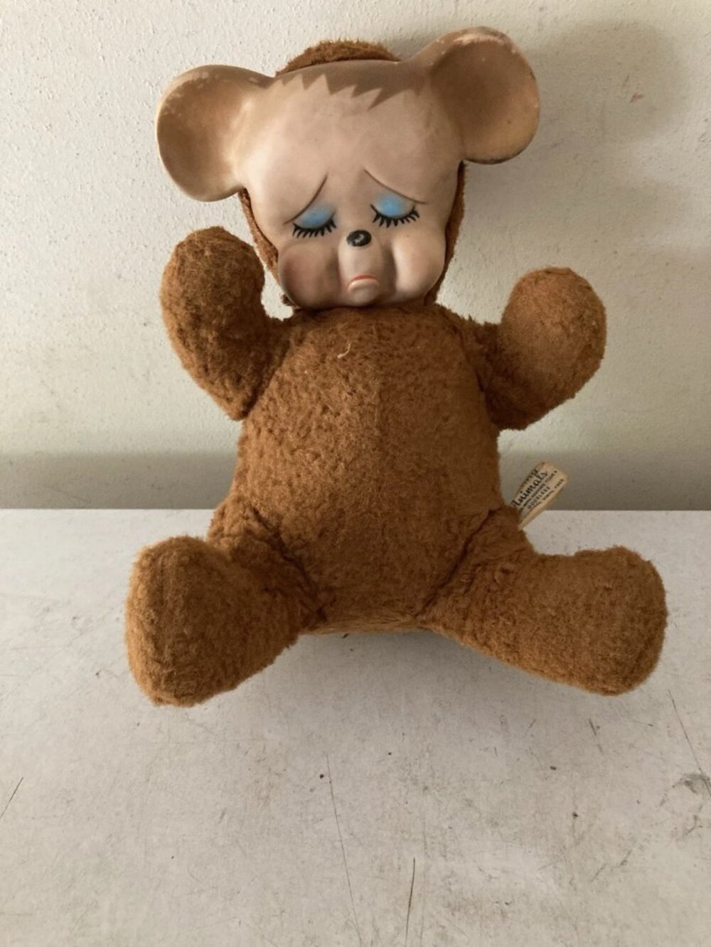 Knickerbocker Pouting Teddy Bear Plush Vinyl Rubber Face Vtg 50s Misfit Toy